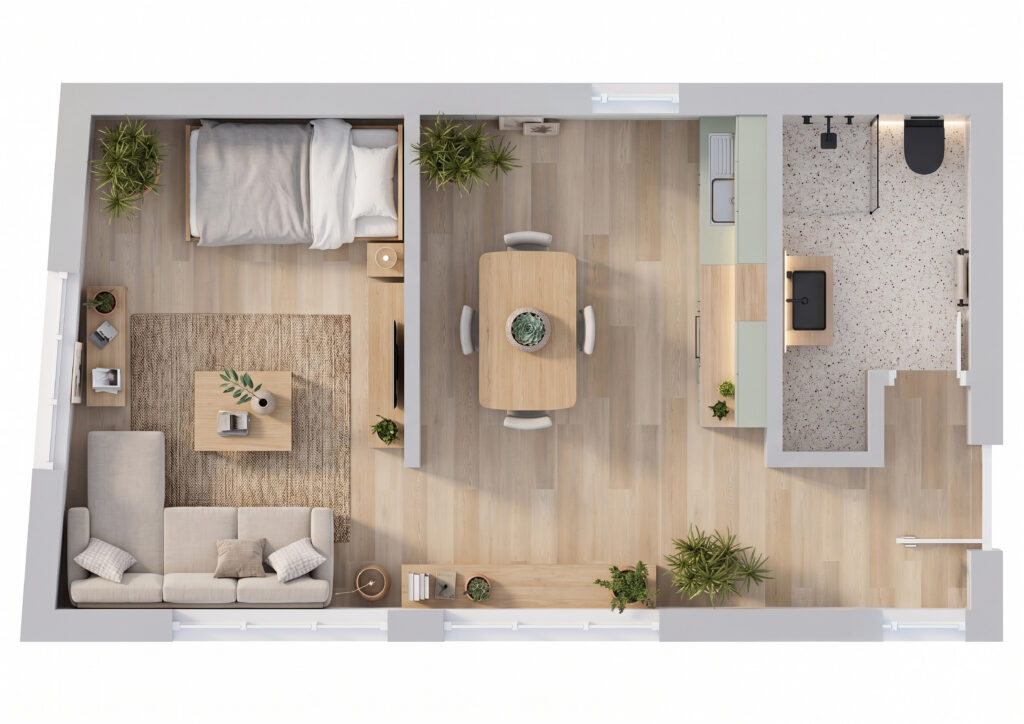 Grundriss der sanierten 2-Zimmer-Wohnung