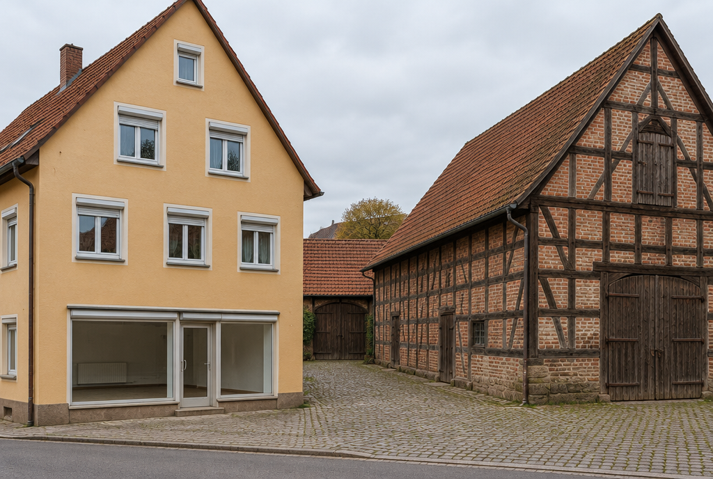 Wohn- und Geschäftshaus mit historischer Fachwerkscheune