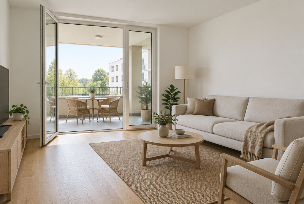 Wohnzimmer mit Zugang zur Loggia