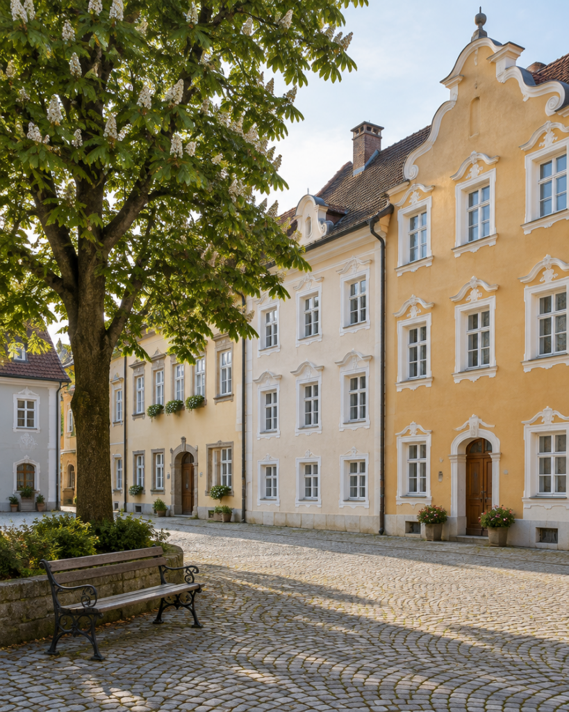 Barocke Fassadenreihe an einem ruhigen Platz